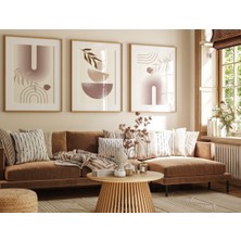 Pam Studio Lila Bej Tonlarında 3'lü Dijital Tablo Seti | Modern Bohem Posterler | Doğal Ahşap Çerçeve