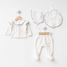 Eda Baby Zarif Çiçek Desenli Fırfırlı %100 Pamuk Yenidoğan 4'lü Takım