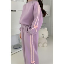 My Kids Wear Kız Çocuk Çift Şerit Kurdele Üç Iplik Eşofman Takımı 3-10 Yaş 12339