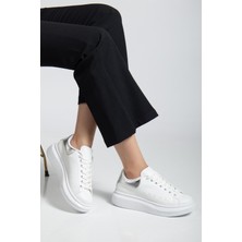 Erceka Günlük Sneaker Kadın Spor Ayakkabı Bağcıklı Siyah Beyaz Gümüş Altın