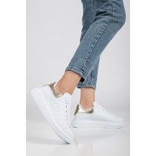 Erceka Günlük Sneaker Kadın Spor Ayakkabı Bağcıklı Siyah Beyaz Kaydırmaz Taban Gümüş Altın