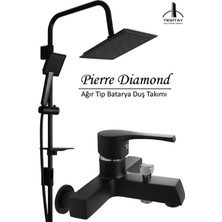 Banyo Bataryası ve Robot Duş Seti Siyah Renk Ağır Tip Lüks Musluk Armatür