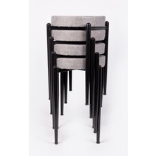 Ekip Metal Tabure 4 Adet Siyah Bacaklı Açık Gri