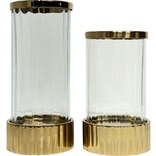 Lara Decor Gold Standlı Cam Mumluk Seti