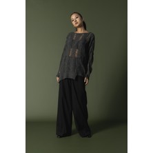 Nisan Triko Saç Örgülü Ajurlu Kazak