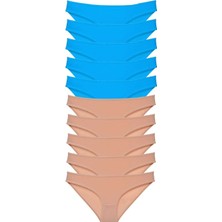 Leopardess 10 adet Süper Eko Set Likralı Kadın Slip Külot Ten Mavi