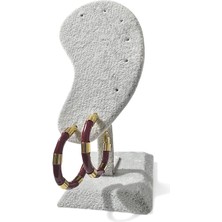 Cesicey Bordo Mineli Halka Çelik Küpe Altın Renk