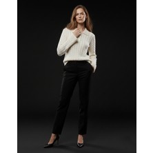 Studio Fashion 1988 Kadın Ekru Polo Yaka Saç Örgülü Triko Kazak