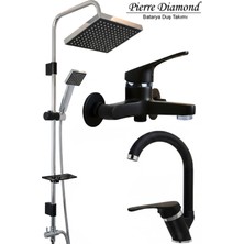 Tesitay Lavabo Banyo Bataryası Robot Duş Takımı Musluk Armatür Siyah Krom Renk