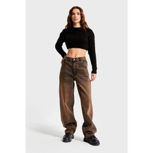 Its Basic Kadın Özel Kahve Renk Skater Fit %100 Koton Denim