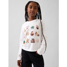 Gap Kız Çocuk Beyaz Relaxed Grafik T-Shirt
