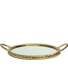 Lara Decor Burgu Desen Döküm Gold Tepsi Yuvarlak