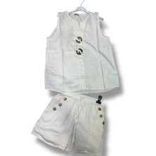 Kadın Keten Pamuk Düğmeli Şort ve Düğmeli Kolsuz Bluz Takım