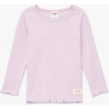 Koton Pamuklu Uzun Kollu Etiket Detaylı Fırfırlı Bisiklet Yaka Tişört