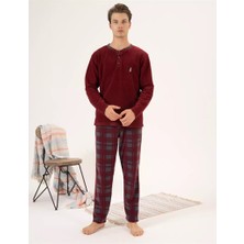Estiva Düz Renk Uzun Kol Polar Erkek Pijama Takım
