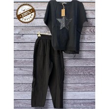 Kadın Yıldızlı Pullu Keten Kombin