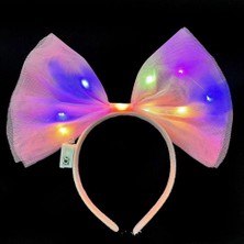 Datatek Rengarenk LED Işıklı Fiyonk Tül Parti Tacı Pembe