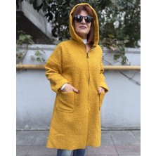 Denizege Butik Italyan Midi Boy Keçe Kaban Hardal