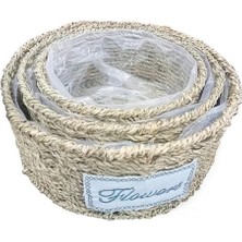 Datatek Yuvarlak Doğal Hasır Saksı Seti - 3'lü