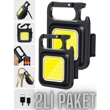 Storemax 2 Adet LED Anahtarlıklı Metal Kasa El Feneri Şişe Açacağı Usb’li Şarj Edilebilir Cep Boy Cob 800MAH