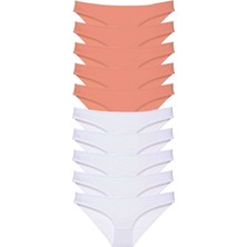 Leopardess 10 adet Eko Set Likralı Kadın Slip Külot Pudra Beyaz