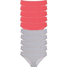 Leopardess 10 adet Süper Eko Set Likralı Kadın Slip Külot Fuşya Gri