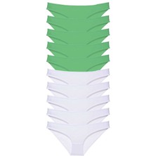 Leopardess 10 adet Eko Set Likralı Kadın Slip Külot Yeşil Beyaz