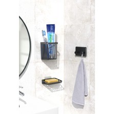 Ata Home 3 Lü Yapışkanlı Banyo Düzenleyici Diş Fırçalık Sabunluk Askılık Takımı Banyo Duvar Rafı Organizer