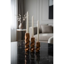 Dolce Zigzag Şamdan ve Mum Seti 3lü Bronz