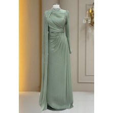 Amine Hüma Helen Abiye Elbise Çağla Yeşili