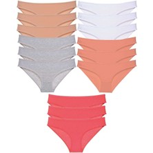 Leopardess 15 adet Süper Eko Set Likralı Kadın Slip Külot Ten Gri Beyaz Pudra Fuşya