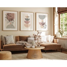 Pam Studio Nude Pembe Tonlarda 3’lü Ahşap Çerçeveli Modern Poster Seti | Minimal Bitkisel Duvar Tablosu