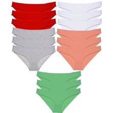 Leopardess 15 adet Süper Eko Set Likralı Kadın Slip Külot Kırmızı Gri Beyaz Pudra Yeşil