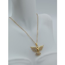 Lagül Aksesuar 316L Çelik Kararmaz Suya Dayanıklı Zirkon Taşlı Anka Kuş Modeli Gold Kolye