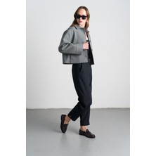 Nauve Yakalı Uzun Kollu Kısa Kaşe Kaban