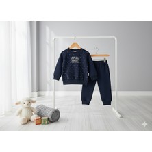 Selvira Şardonlu Taşlı Baskılı Kışlık 2'li Sweatshirt Eşofman Seti