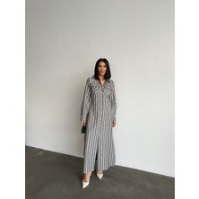 New Station New Statıon Çizgili Maxı Gömlek Elbise