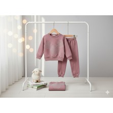 Selvira Şardonlu Taşlı Baskılı Kışlık 2'li Sweatshirt Eşofman Seti