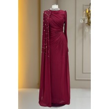 Amine Hüma Helen Abiye Elbise Bordo