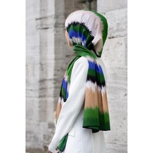 Vissona Lüks Medine Ipeği Frekans  Desenli Zümrüt Yeşili Renkli 75X195 Kırışmaz Şal Moss Krep Dikiş Tipi Italyan Dikişli