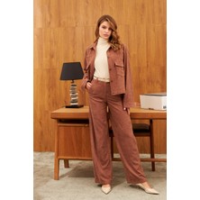 Stella Pulvis Kahverengi Fitilli Kadife Yüksel Bel Pantolon