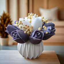 Hediye İstasyonum Mor Beyaz Lale Vazo Mum | Kokulu El Yapımı Mum | Kaliteli Taş Tozu Dekor