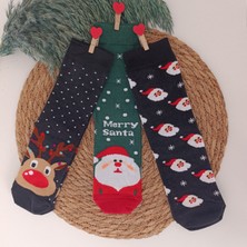  yılbaşı konsept pamuklu çocuk çorabı 3 lü paket karışık desen siyah geyik 9-11 yaş