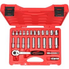 İzeltaş 3/8" Altı Köşe Lokma Seti (24 Parça, Metrik) | Standart ve Derin Lokmalı, Cırcır Kollu Takım