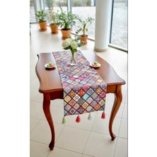 Sidens Store Rustik Desen Dikişli Yıkanabilir Leke Tutmaz Runner Masa Örtüsü Işlemeli