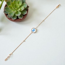 Nova Grup Kelebek Figürlü Beyaz Mavi Mineli Zirkon Taşlı 14 Ayar Altın Bileklik