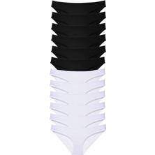 Leopardess 12 adet Eko Set Likralı Kadın Slip Külot Siyah Beyaz