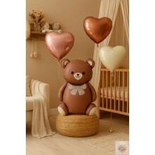 Joyane Retro Ayı ve 3 Retro Krem Karamel Çikolata Kalp Folyo Balon Konsept