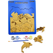 J Toyss Deniz Canlıları Ahşap Boyama Puzzle | Çocuklar Için Eğitici Yapboz Oyuncağı