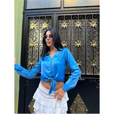 New Station Ipek Saten Gömlek Düğmeli